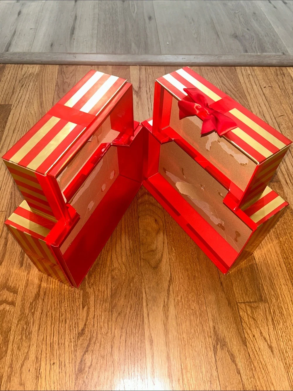 Macy's Red and Gold Striped Gift Box Set